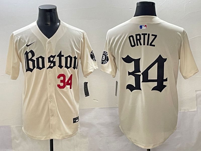 Men 2025 Boston Red Sox #34 Ortiz Cream Five generations Joint Name Nike MLB Jersey style 9->boston red sox->MLB Jersey